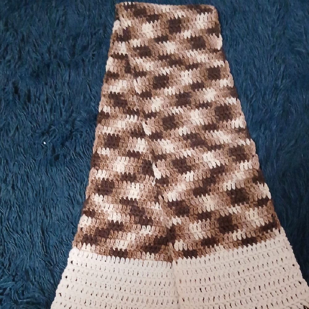 Stylish Brown and Cream Crochet Scarf